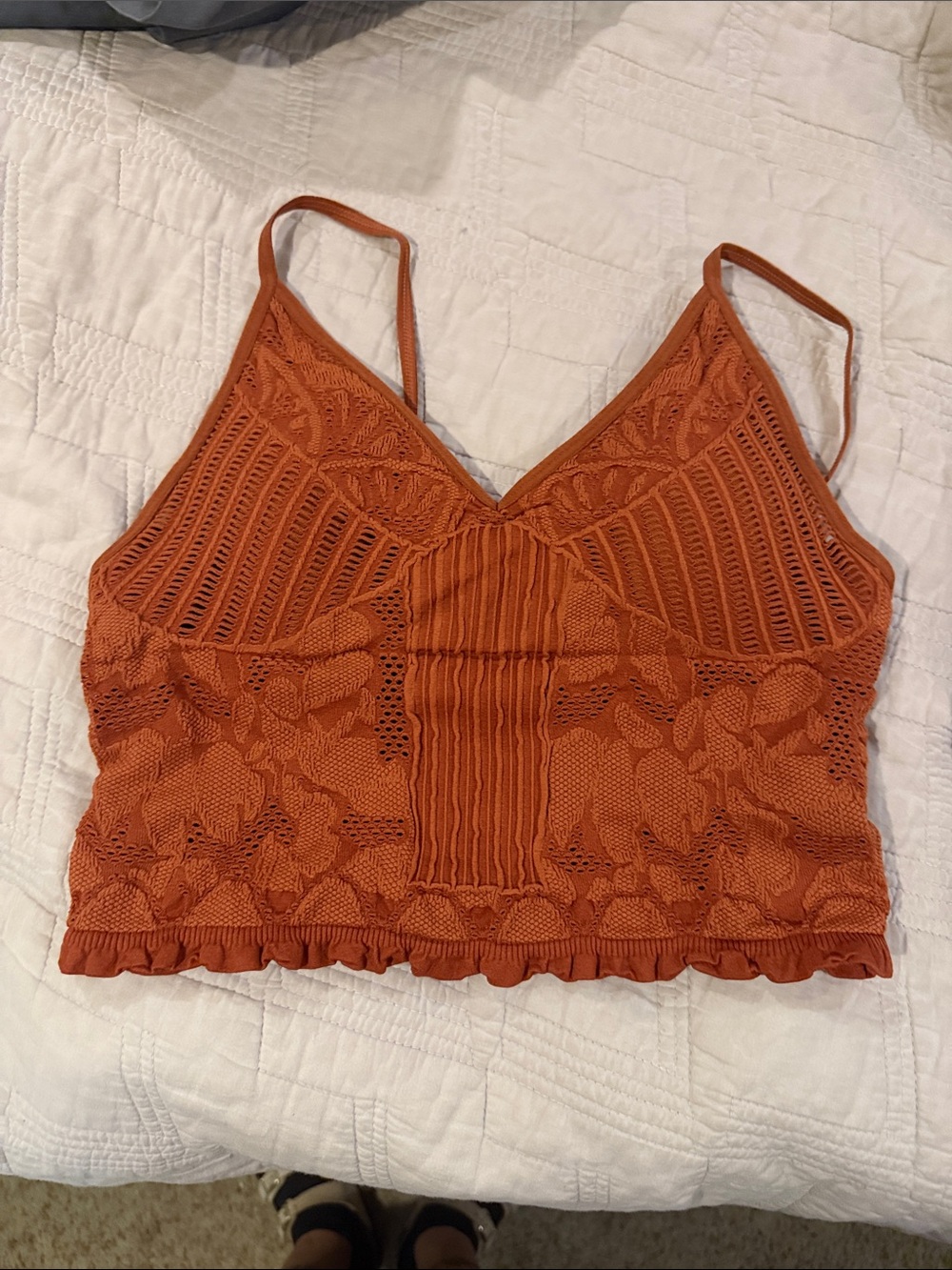 Rust Orange Crochet Crop Top - Lightweight Spaghetti Strap